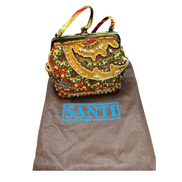 Santi Beaded Jewel Embellished Paisley Kiss Lock Mini Cocktail Party Bag Clutch - Picture 5 of 11